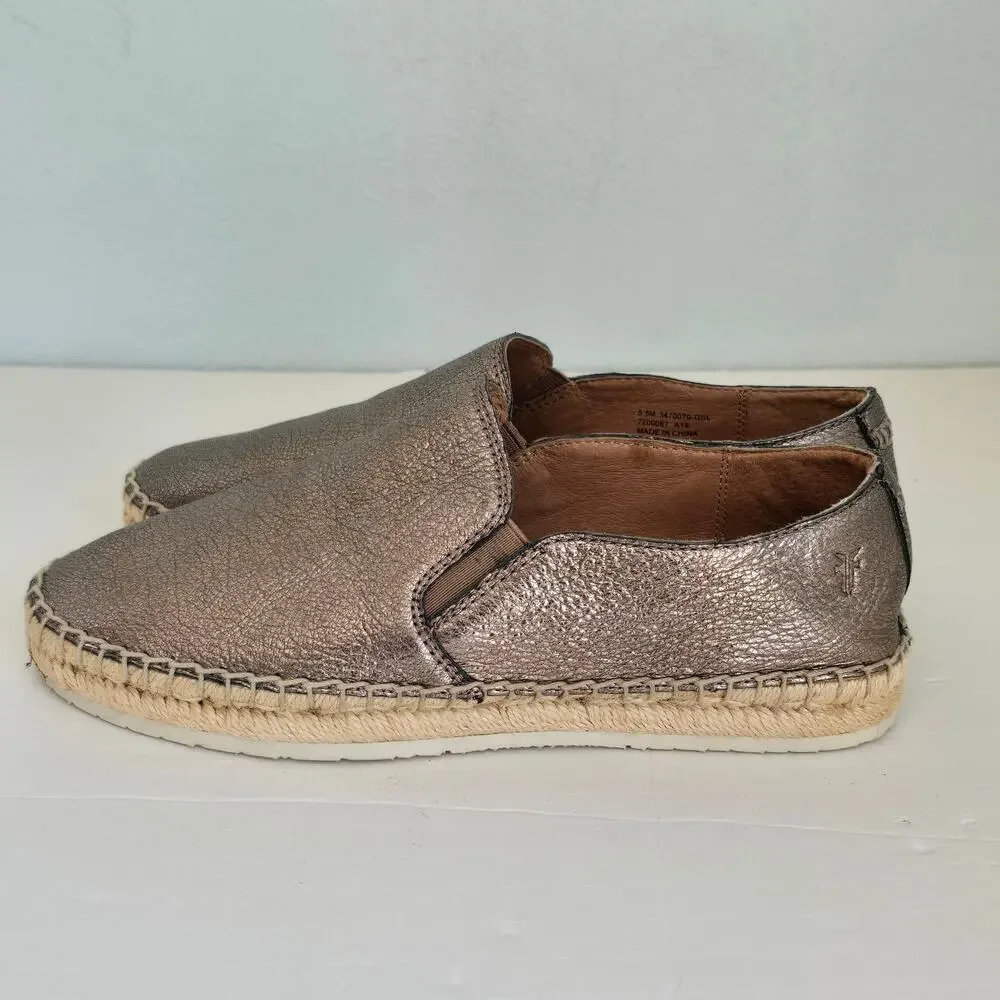Frye Isbel Leather Espadrilles Women's 5.5M Metallic Gold Silver Summer Boho